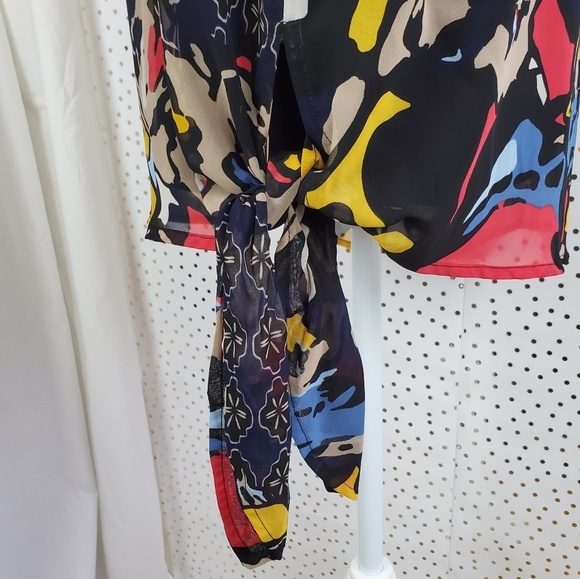 Dana Buchman Mixed Print Side Tie Top - Picture 4 of 8